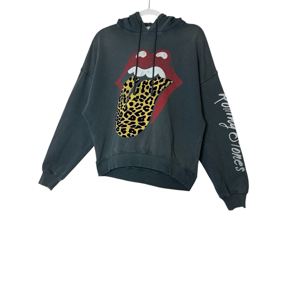 Free People DAYDREAMER X‎ REVOLVE Flocked Rolling Stones Hoodie Sweatshirt XS - Picture 2 of 10